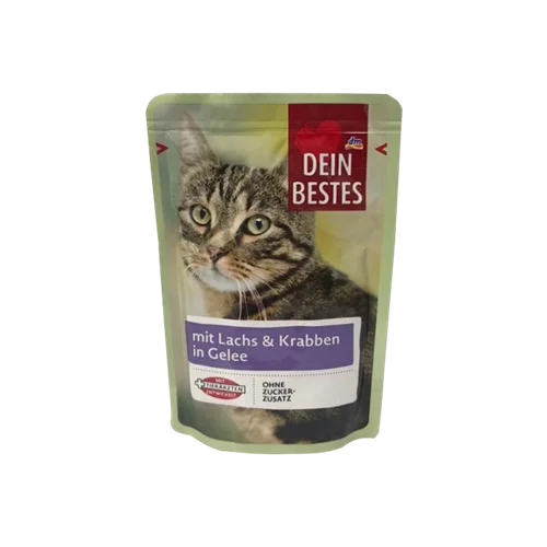 پوچ گربه دین بستس با طعم سالمون و خرچنگ Dein Bestes Salmon & Crab وزن 100 گرم