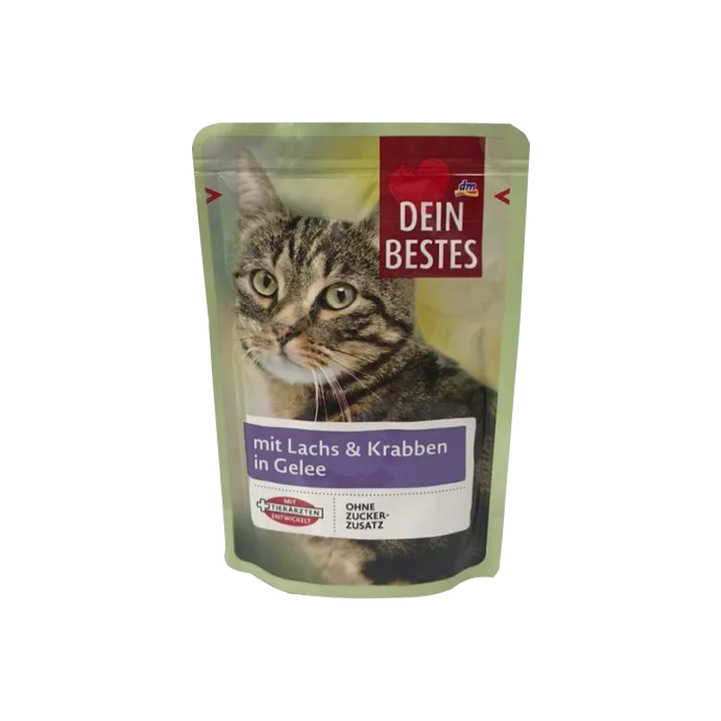 پوچ گربه دین بستس با طعم سالمون و خرچنگ Dein Bestes Salmon & Crab وزن 100 گرم