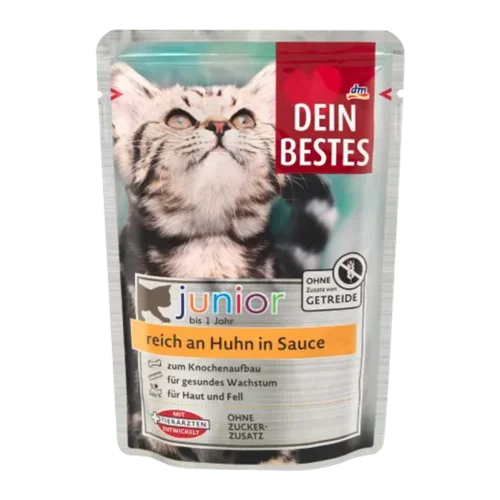 پوچ بچه گربه دین بستس با طعم مرغ در سس Dein Bestes Chicken in Sauce وزن 100 گرم