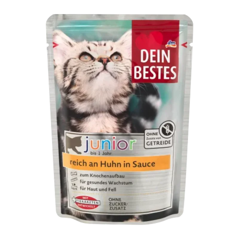 پوچ بچه گربه دین بستس با طعم مرغ در سس Dein Bestes Chicken in Sauce وزن 100 گرم