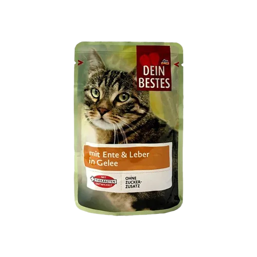 پوچ گربه دین بستس با طعم اردک و جگر Dein Bestes Duck & Liver وزن 100 گرم