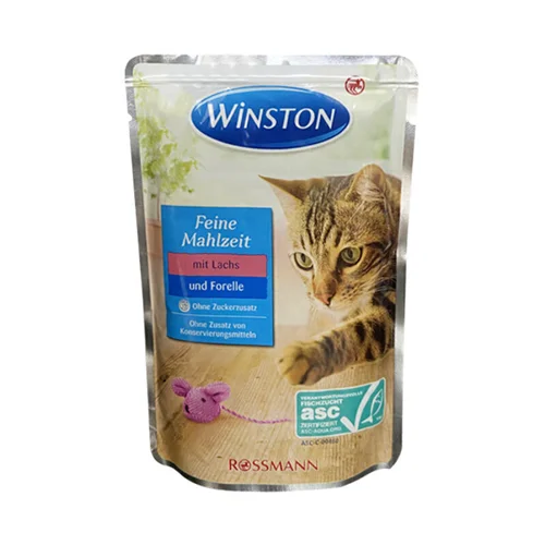 پوچ گربه وینستون با طعم ماهی قزل آلا و سالمون Winston Trout & Salmon وزن 100 گرم