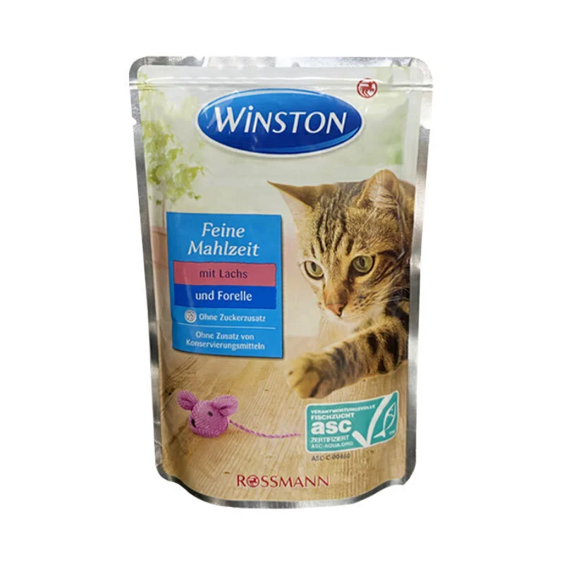پوچ گربه وینستون با طعم ماهی قزل آلا و سالمون Winston Trout & Salmon وزن 100 گرم