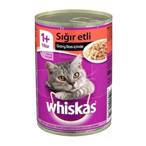 کنسرو غذای گربه ویسکاس با طعم گوشت گاو Whiskas Beef In Gravy وزن 400 گرم