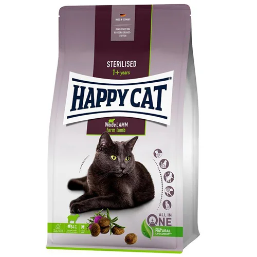 غذای خشک گربه هپی کت عقیم با طعم گوشت بره HappyCat Sterilised Lamb وزن 10 کیلوگرم