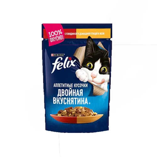 پوچ گربه فلیکس با طعم گوشت و مرغ Felix Chicken & Beef وزن 85 گرم