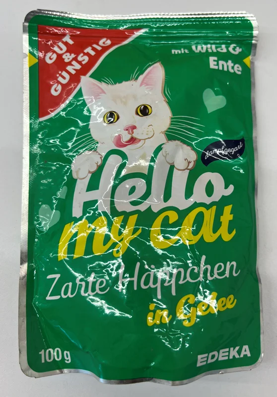 پوچ گربه بالغ طعم گوشت شکار و اردک برند هلو مای کت hello my cat