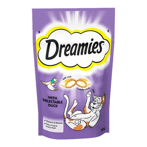 تشویقی گربه دریمیز با طعم اردک Dreamies Cat Snack with Duck وزن 60 گرم