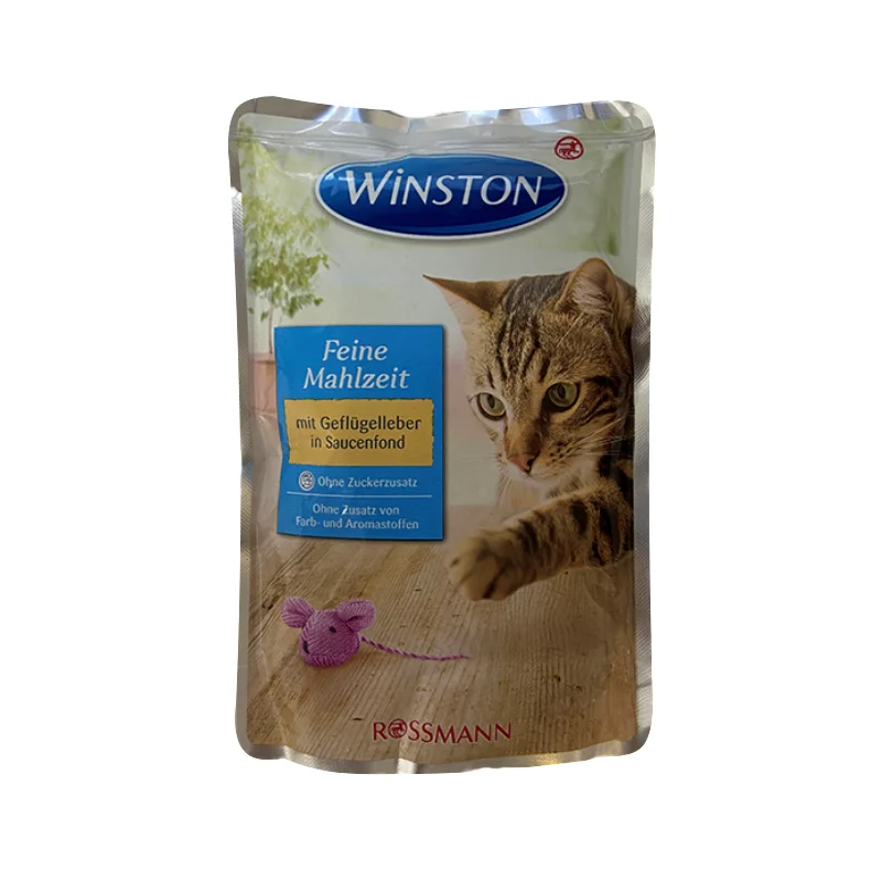 پوچ گربه وینستون با طعم جگر مرغ در سس مرغ Winston Chicken Liver In Chicken Sauce وزن 100 گرم