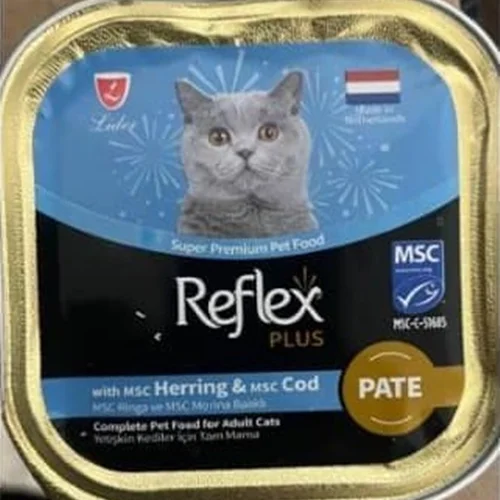 ووم گربه رفلکس پلاس Reflex با طعم شاه ماهی و کاد 100 گرمی