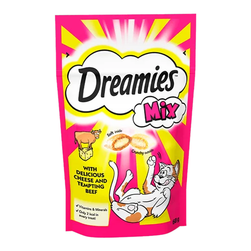 تشویقی گربه دریمیز با طعم گوشت و پنیر Dreamies Cat Snack with Cheese & Beef وزن 60 گرم