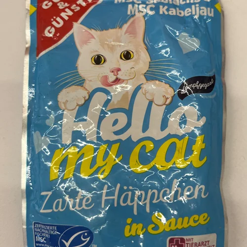 پوچ گربه بالغ طعم سالمون و ماهی کاد برند هلو مای کت hello my cat