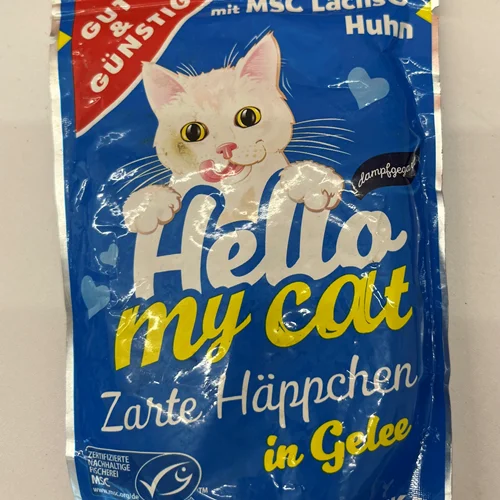 پوچ گربه بالغ طعم مرغ و ماهی برند هلو مای کت hello my cat
