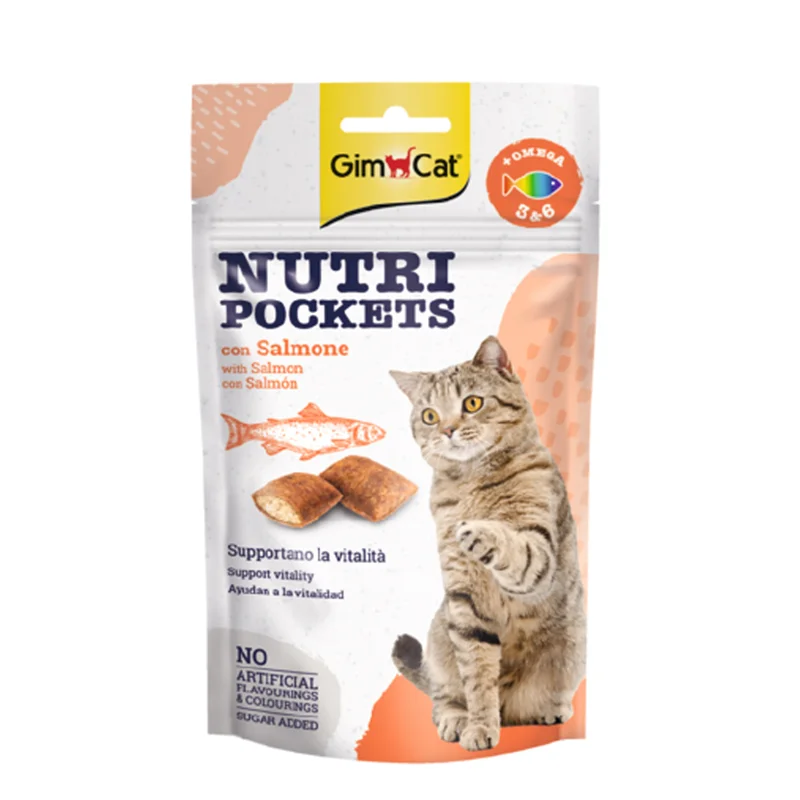 اسنک تشویقی گربه جیم کت با طعم سالمون GimCat Nutri Pockets Salmon وزن 60 گرم