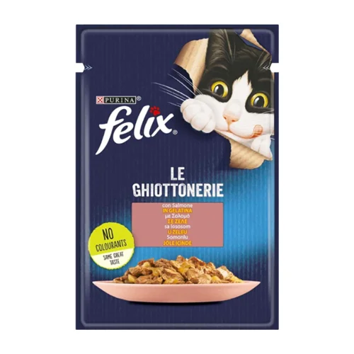 پوچ گربه فلیکس با طعم ماهی سالمون در ژله Felix Appetizing pieces Salmon in Jelly وزن 85 گرم