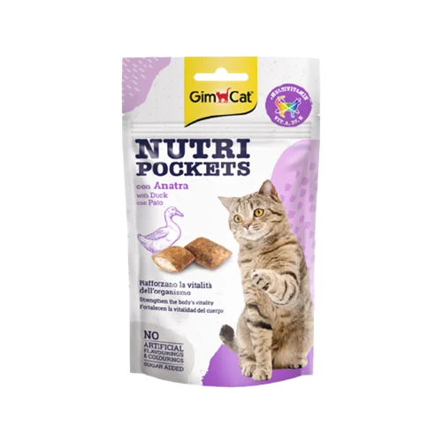 اسنک تشویقی نوتری گربه جیم کت با طعم اردک GimCat Nutri Pockets Duck وزن 60 گرم