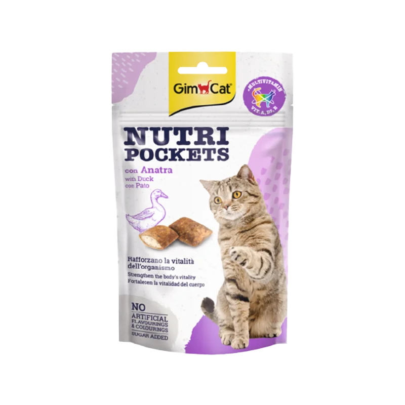 اسنک تشویقی نوتری گربه جیم کت با طعم اردک GimCat Nutri Pockets Duck وزن 60 گرم