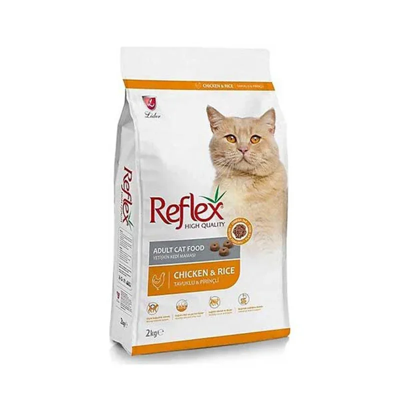 غذای خشک گربه رفلکس reflex مرغ و برنج ساده وزن 2 کیلوگرم