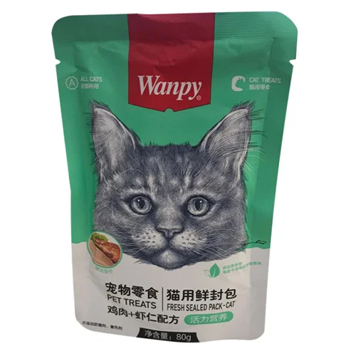 پوچ گربه ونپی مدل shrimp & chicken ّبا طعم مرغ و میگو وزن 80 گرم