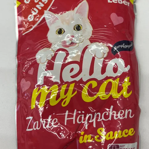 پوچ گربه بالغ طعم گوشت گاو و جگر برند هلو مای کت hello my cat
