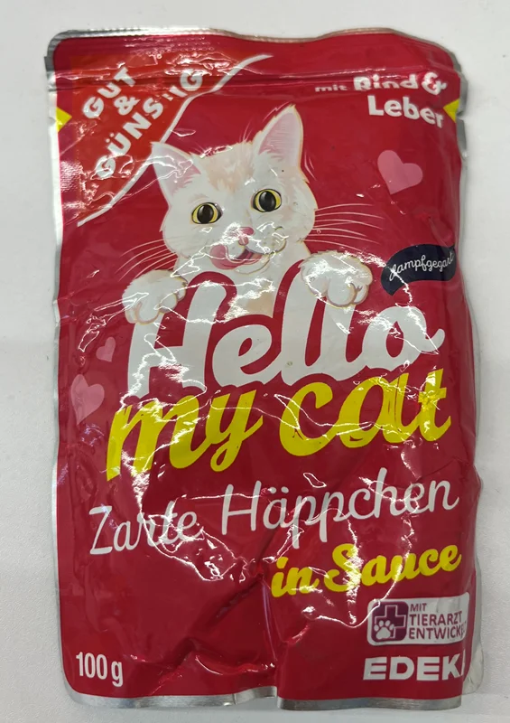 پوچ گربه بالغ طعم گوشت گاو و جگر برند هلو مای کت hello my cat