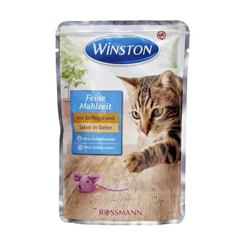 پوچ گربه وینستون با طعم مرغ و جگر در ژله Winston Poultry & Liver In Jelly وزن 100 گرم