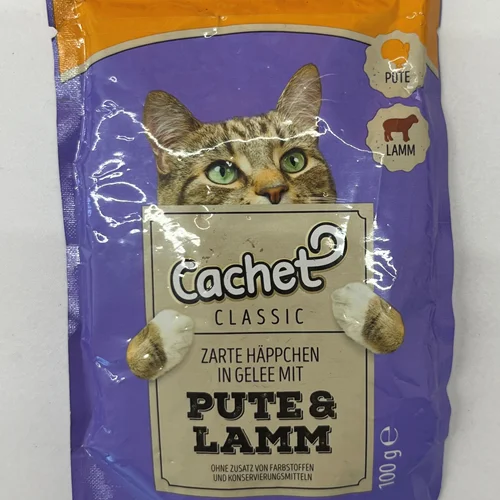 پوچ گربه کچت با طعم گوشت بره و بوقلمون در ژله Cachet lamm & pute In Jelly وزن 100 گرم