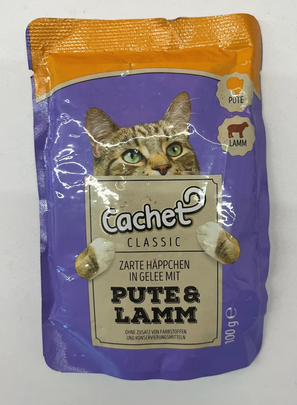 پوچ گربه کچت با طعم گوشت بره و بوقلمون در ژله Cachet lamm & pute In Jelly وزن 100 گرم