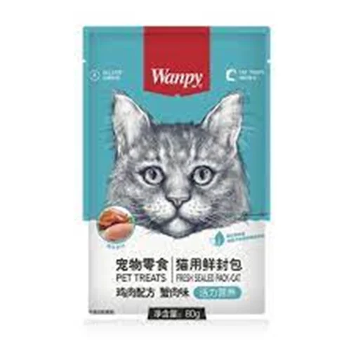 پوچ گربه ونپی طعم مرغ و خرچنگ 80 گرم (رنگ آبی کم رنگ)