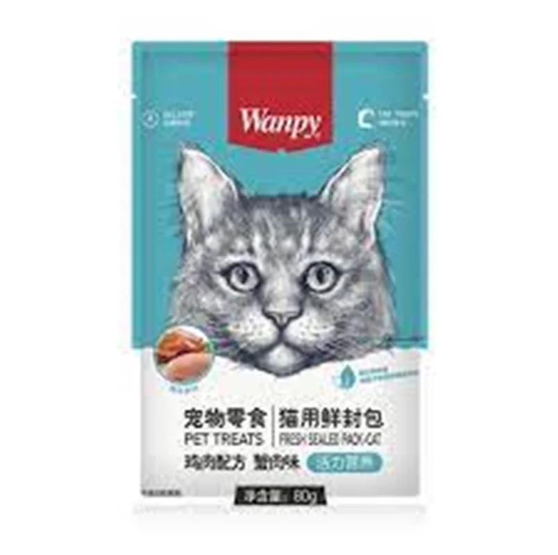 پوچ گربه ونپی طعم مرغ و خرچنگ 80 گرم (رنگ آبی کم رنگ)