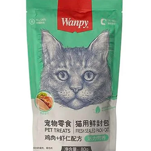پوچ گربه ونپی طعم مرغ و میگو 80 گرم (رنگ سبز)