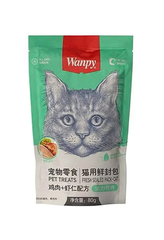 پوچ گربه ونپی طعم مرغ و میگو 80 گرم (رنگ سبز)