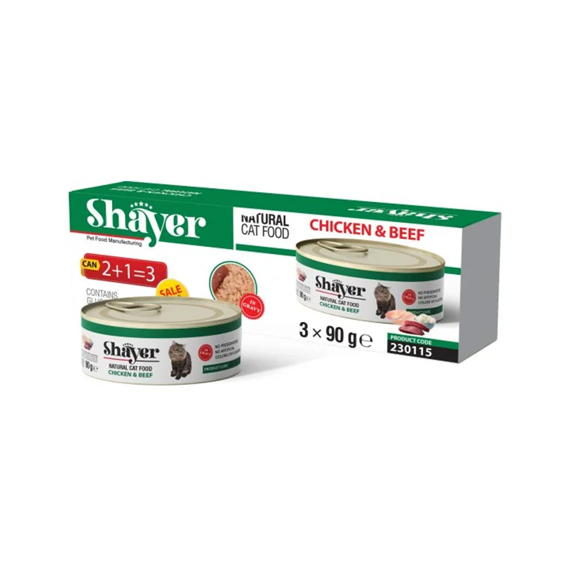 کنسرو گربه شایر نچرال پک 3 عددی گوشت و مرغ 90 گرمی