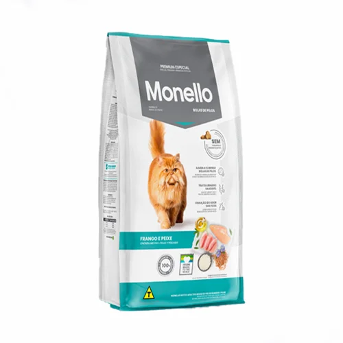 غذای خشک مونلو گربه بالغ هیربال کنترل مونلو با طعم گوشت پرندگان و ماهی سالمون Monello Adult Hairball control Poultry & Salmon وزن 1 کیلوگرم