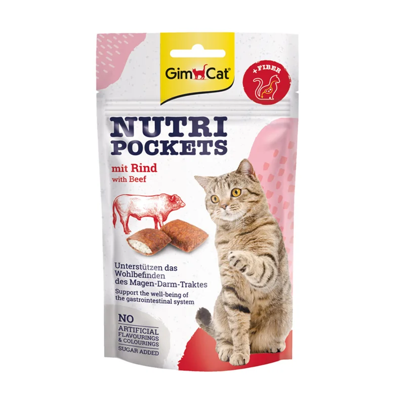 اسنک تشویقی گربه جیم کت با طعم گوشت گاو GimCat Nutri Pockets Beef وزن 60 گرم