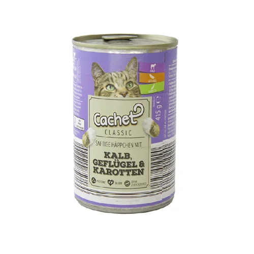 کنسرو غذای گربه کچت با طعم گوشت گوساله و مرغ و هویج Cachet Veal & Poultry & Carrots