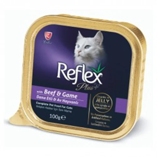 ووم گربه رفلکس پلاس با طعم گوشت گاو  100Reflex Plus Beef&Gameگرمی