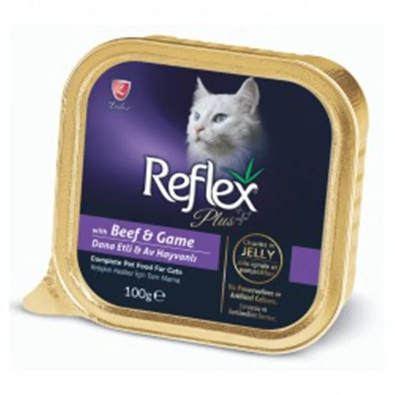ووم گربه رفلکس پلاس با طعم گوشت گاو  100Reflex Plus Beef&Gameگرمی