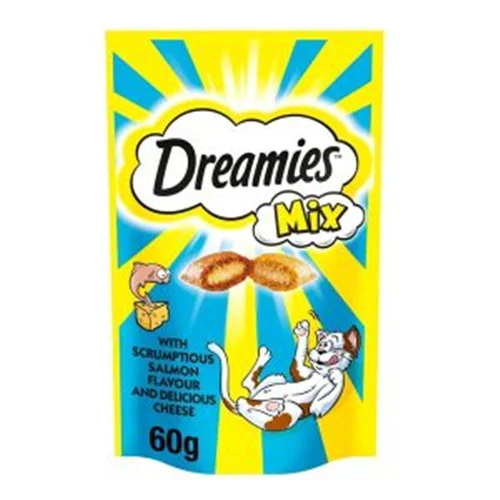تشویقی گربه دریمیز با طعم ماهی سالمون و پنیر Dreamies Cat Snack with Cheese & Salmon وزن 60 گرم